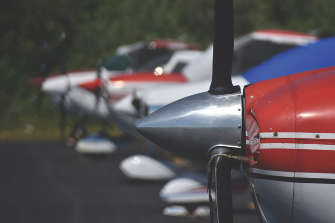 Small aircraft parked at the Montauk Airport